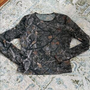 Mesh Camouflage Long Sleeve Top